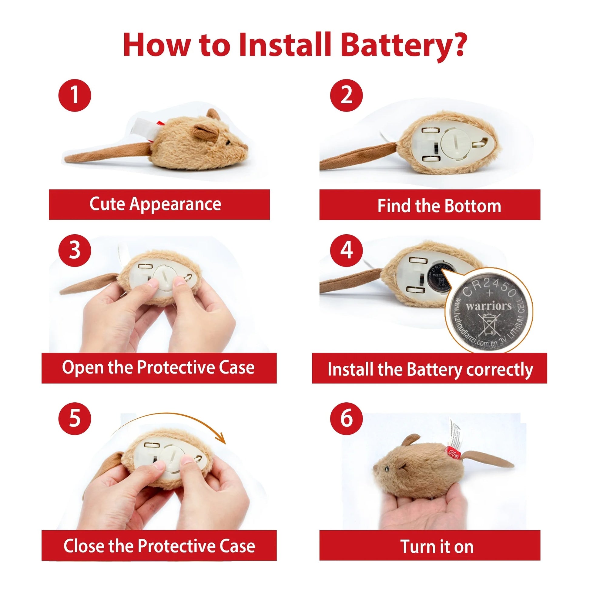 Interactive Electronic Cat Toy Mouse with Furry Tail – Automatic Moving Squeaky Mouse for Indoor and Outdoor Play, Kitten Exercise and Hunting Simulation, Brown-Ear Design