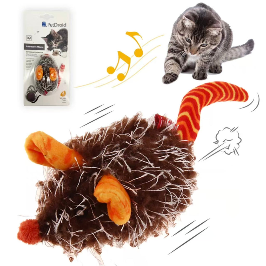 Interactive Electronic Cat Toy Mouse with Furry Tail – Automatic Moving Squeaky Mouse for Indoor Cats, Outdoor Exercise, Kitten and Adult Cat Enrichment, Orange Ear Design