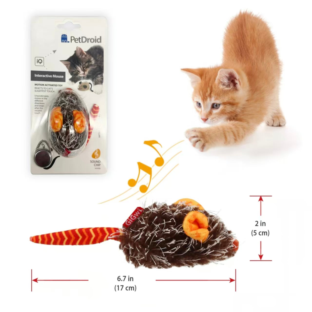 Interactive Electronic Cat Toy Mouse with Furry Tail – Automatic Moving Squeaky Mouse for Indoor Cats, Outdoor Exercise, Kitten and Adult Cat Enrichment, Orange Ear Design