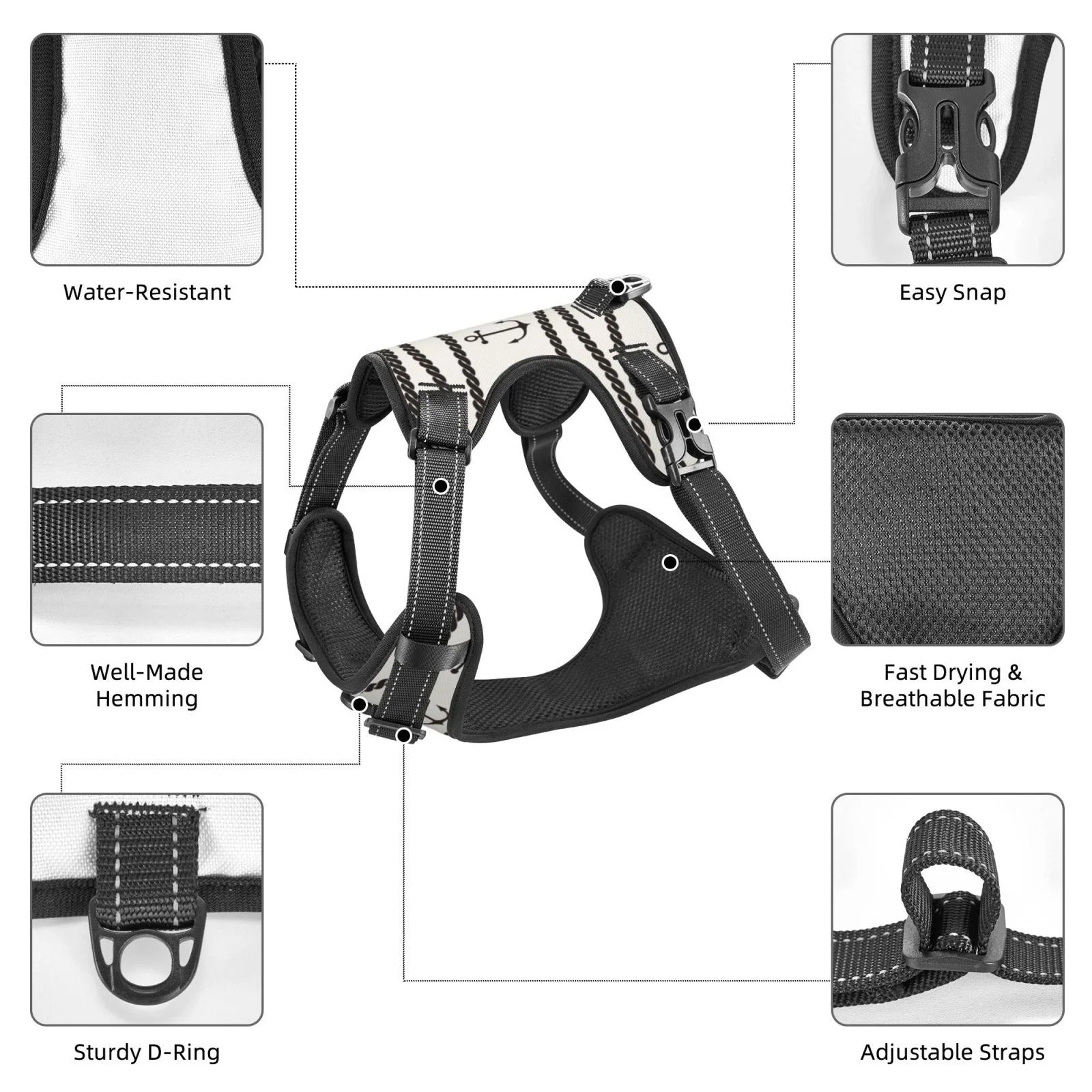 No Pull Adjustable Dog Harness with Dual Leash Clips, Reflective Padded Dog Vest with Control Handle, Breathable Outdoor Walking Hiking Harness for Small Medium Large Dogs