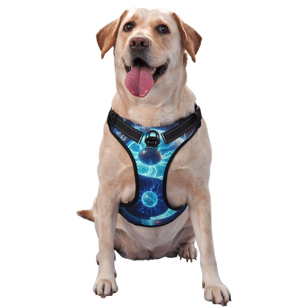 Blue Yin Yang No Pull Dog Harness with Dual Leash Clips, Adjustable Reflective Padded Dog Vest with Control Handle, Breathable Outdoor Walking Hiking Harness for Large Medium Small Dogs