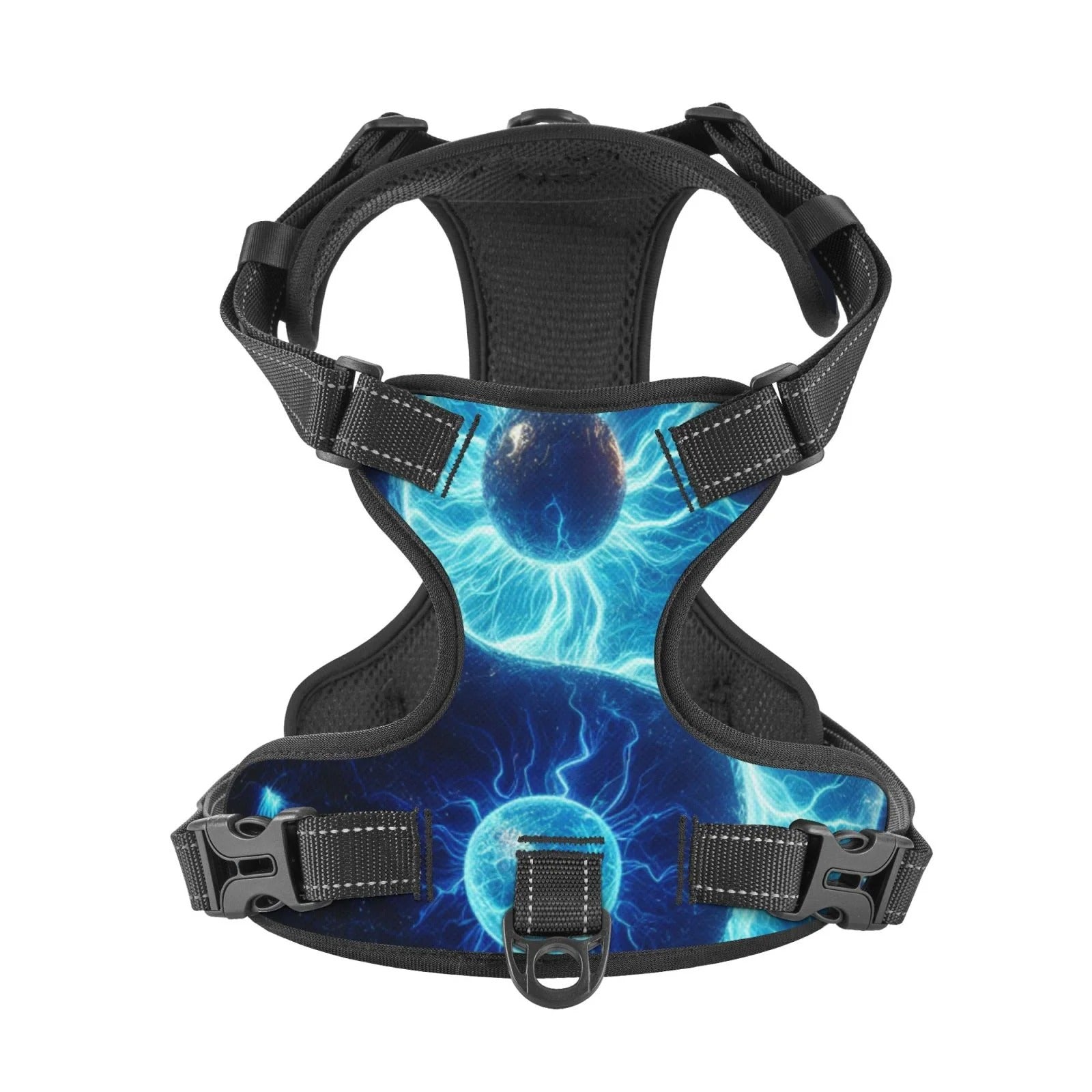Blue Yin Yang No Pull Dog Harness with Dual Leash Clips, Adjustable Reflective Padded Dog Vest with Control Handle, Breathable Outdoor Walking Hiking Harness for Large Medium Small Dogs