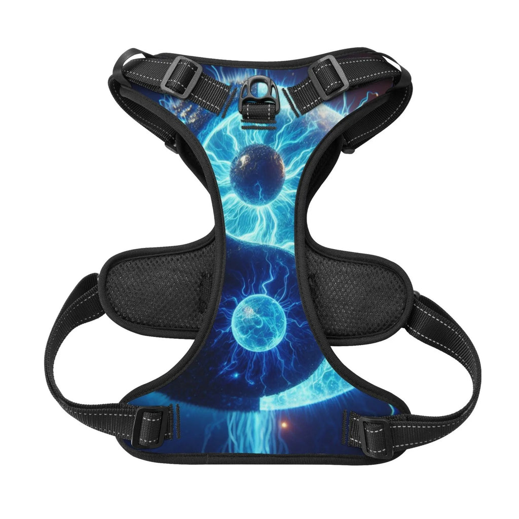 Blue Yin Yang No Pull Dog Harness with Dual Leash Clips, Adjustable Reflective Padded Dog Vest with Control Handle, Breathable Outdoor Walking Hiking Harness for Large Medium Small Dogs