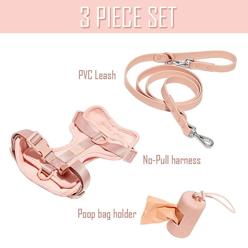 Adjustable No Pull Dog Harness with Leash and Poop Bag Holder Set, Soft Padded Vest Harness for Small Medium Large Dogs, Outdoor Walking Training Harness in Soft Pink (Large)