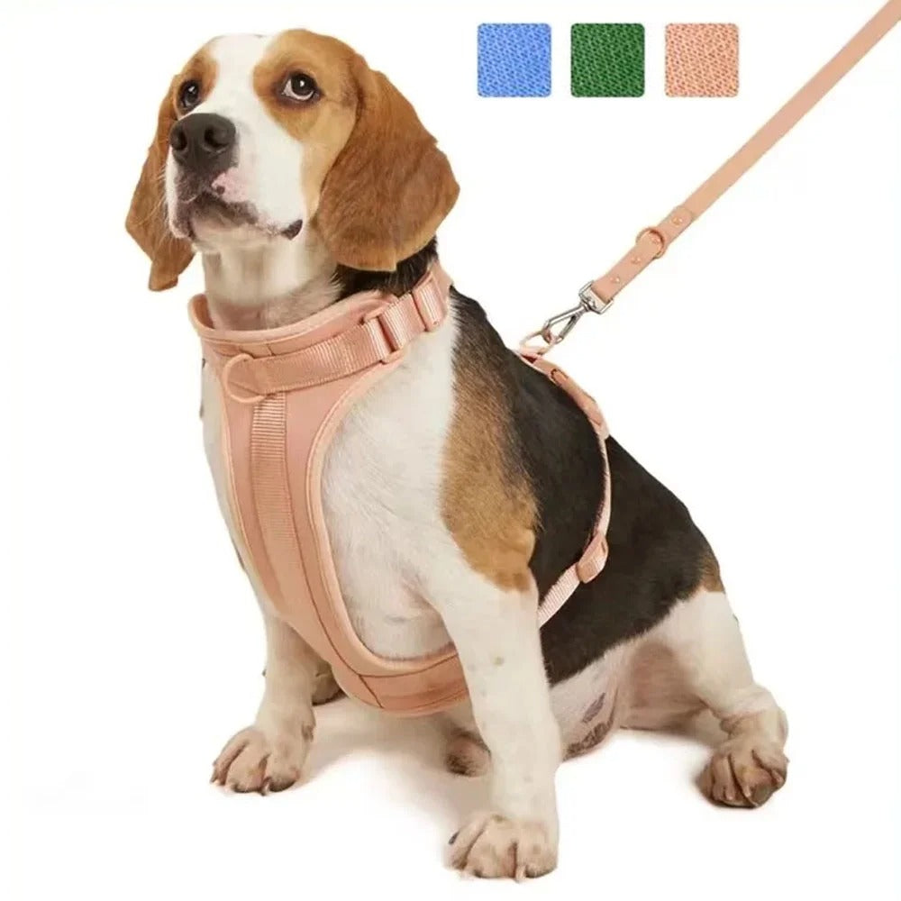 Adjustable No Pull Dog Harness with Leash and Poop Bag Holder Set, Soft Padded Vest Harness for Small Medium Large Dogs, Outdoor Walking Training Harness in Soft Pink (Large)