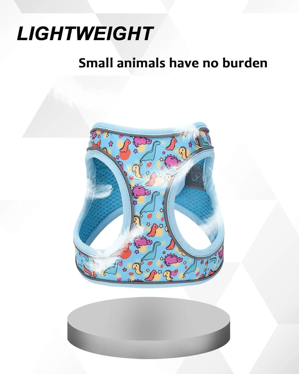 XXS Adjustable No Escape Dog Harness and Leash Set for Small Dogs and Cats, Breathable Mesh Puppy Vest with Dinosaur Pattern for Walking, Training & Daily Outdoor Use – Blue