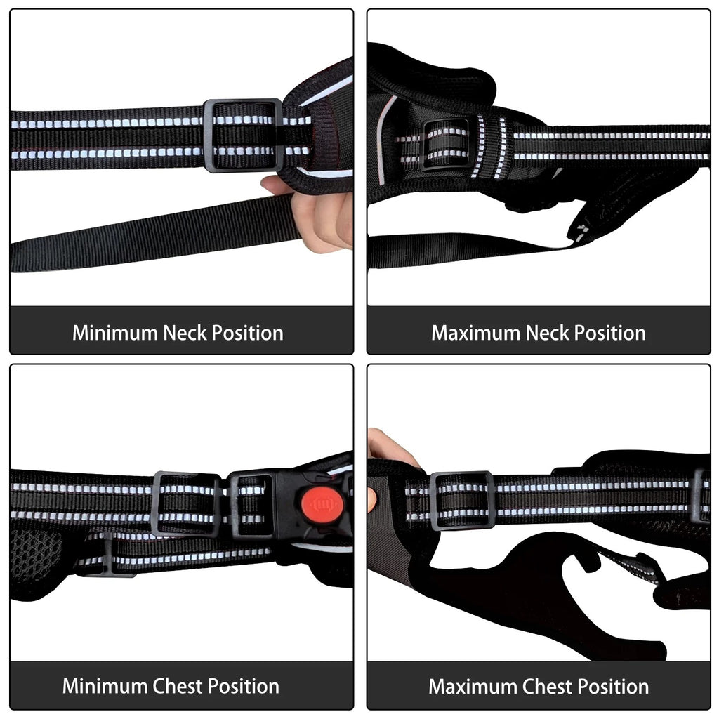 No Pull Dog Harness for Large Dogs with Handle, Adjustable Soft Padded Reflective Pet Vest Harness with Dual Leash Clips, No Choke Control Harness for Walking Training Hiking, Black, Size L