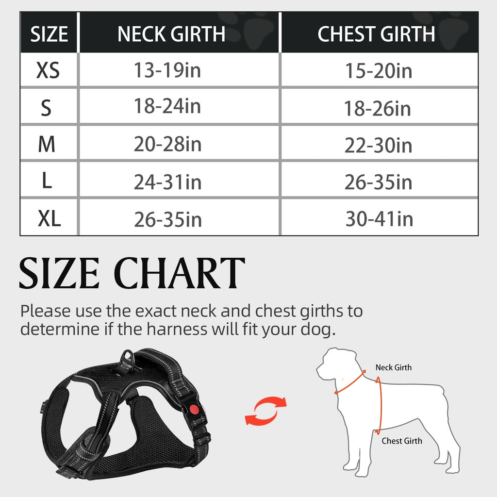 No Pull Dog Harness for Large Dogs with Handle, Adjustable Soft Padded Reflective Pet Vest Harness with Dual Leash Clips, No Choke Control Harness for Walking Training Hiking, Black, Size L
