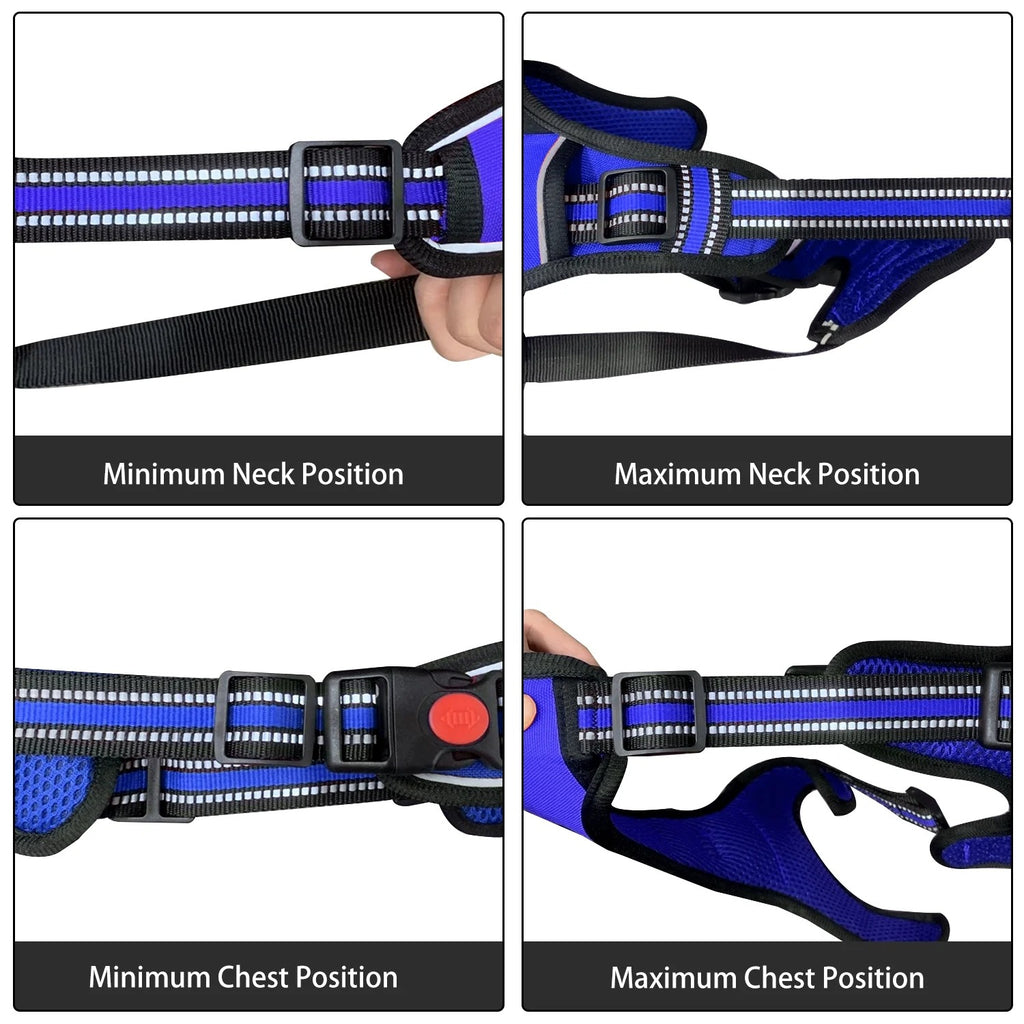 No Pull Dog Harness for Large Dogs with Handle, Adjustable Soft Padded Reflective Pet Vest Harness with Dual Leash Clips, No Choke Control Dog Harness for Walking Training Hiking, Blue