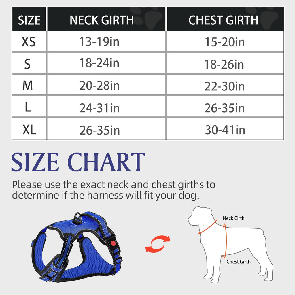 No Pull Dog Harness for Large Dogs with Handle, Adjustable Soft Padded Reflective Pet Vest Harness with Dual Leash Clips, No Choke Control Dog Harness for Walking Training Hiking, Blue