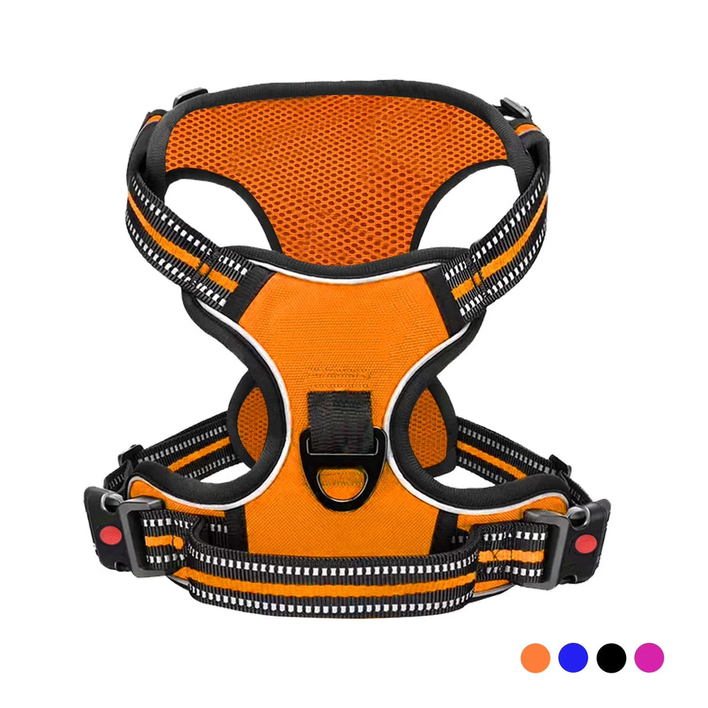 No Pull Dog Harness for Large Dogs with Handle, Adjustable Reflective Dog Vest Harness with Dual Leash Clips, Soft Padded No Choke Pet Harness for Walking Training Hiking, High Visibility Orange