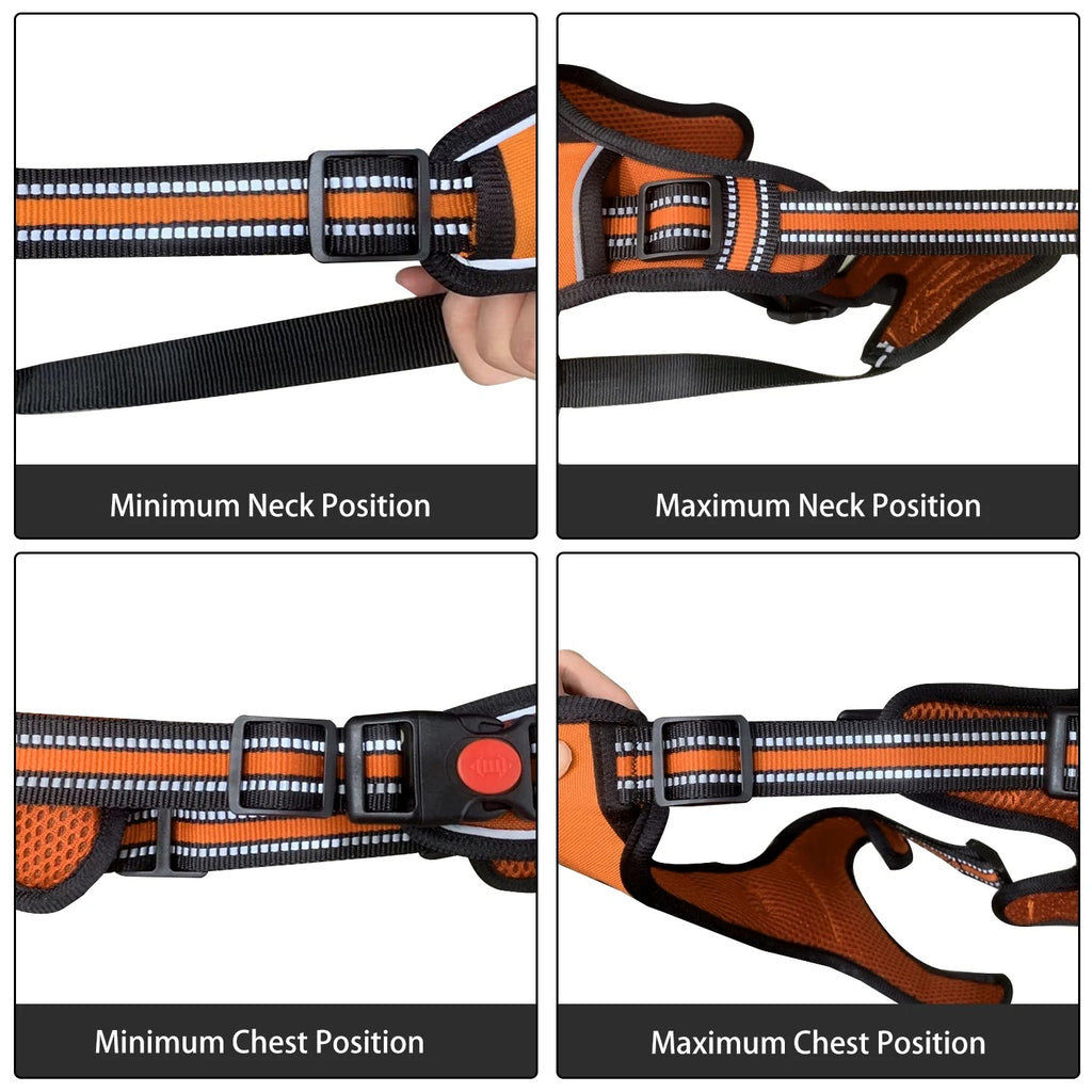 No Pull Dog Harness for Large Dogs with Handle, Adjustable Reflective Dog Vest Harness with Dual Leash Clips, Soft Padded No Choke Pet Harness for Walking Training Hiking, High Visibility Orange