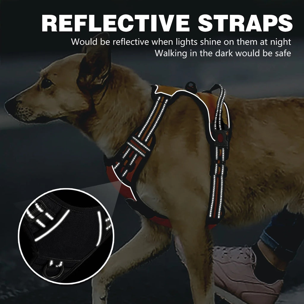 No Pull Dog Harness for Large Dogs with Handle, Adjustable Reflective Dog Vest Harness with Dual Leash Clips, Soft Padded No Choke Pet Harness for Walking Training Hiking, High Visibility Orange