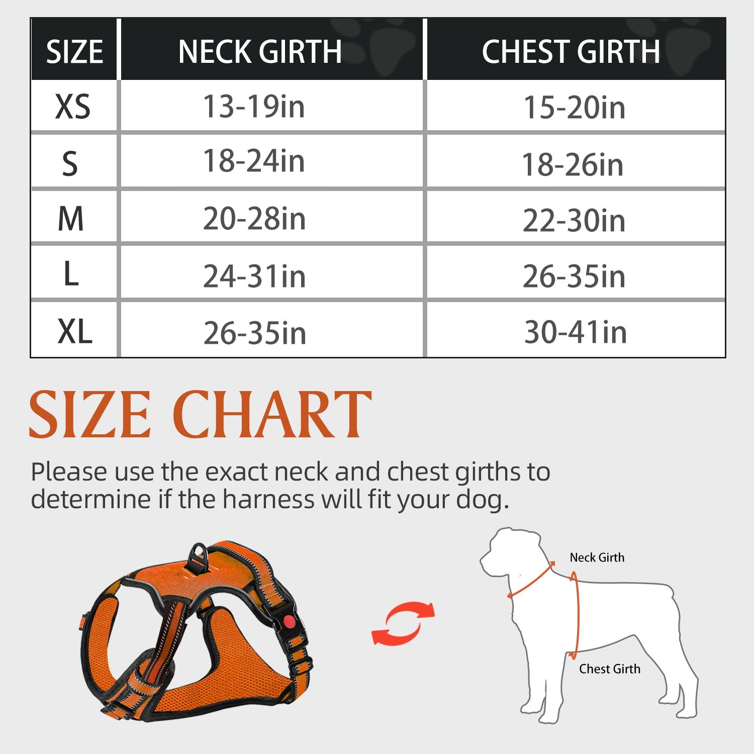 No Pull Dog Harness for Large Dogs with Handle, Adjustable Reflective Dog Vest Harness with Dual Leash Clips, Soft Padded No Choke Pet Harness for Walking Training Hiking, High Visibility Orange