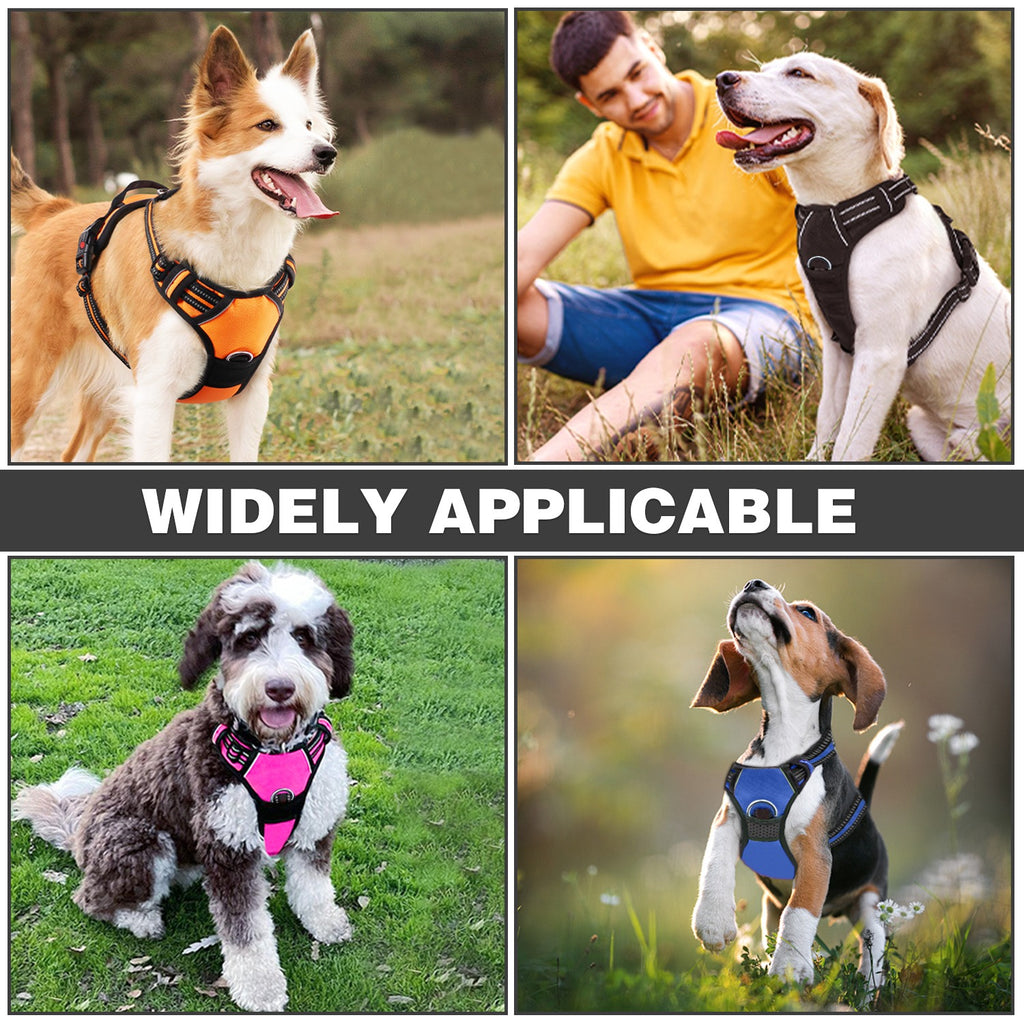 No Pull Dog Harness for Large Dogs with Handle, Adjustable Reflective Dog Vest Harness with Dual Leash Clips, Soft Padded No Choke Pet Harness for Walking Training Hiking, High Visibility Orange