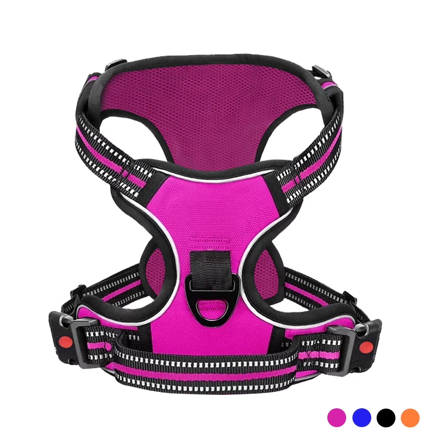 No Pull Dog Harness for Large Dogs with Dual Leash Clips, Adjustable Soft Padded Dog Vest Harness with Handle, Reflective Safety No-Choke Pet Harness for Walking Running Training, Rose