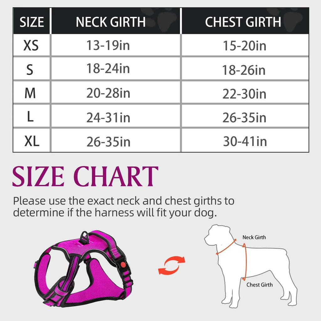 No Pull Dog Harness for Large Dogs with Dual Leash Clips, Adjustable Soft Padded Dog Vest Harness with Handle, Reflective Safety No-Choke Pet Harness for Walking Running Training, Rose