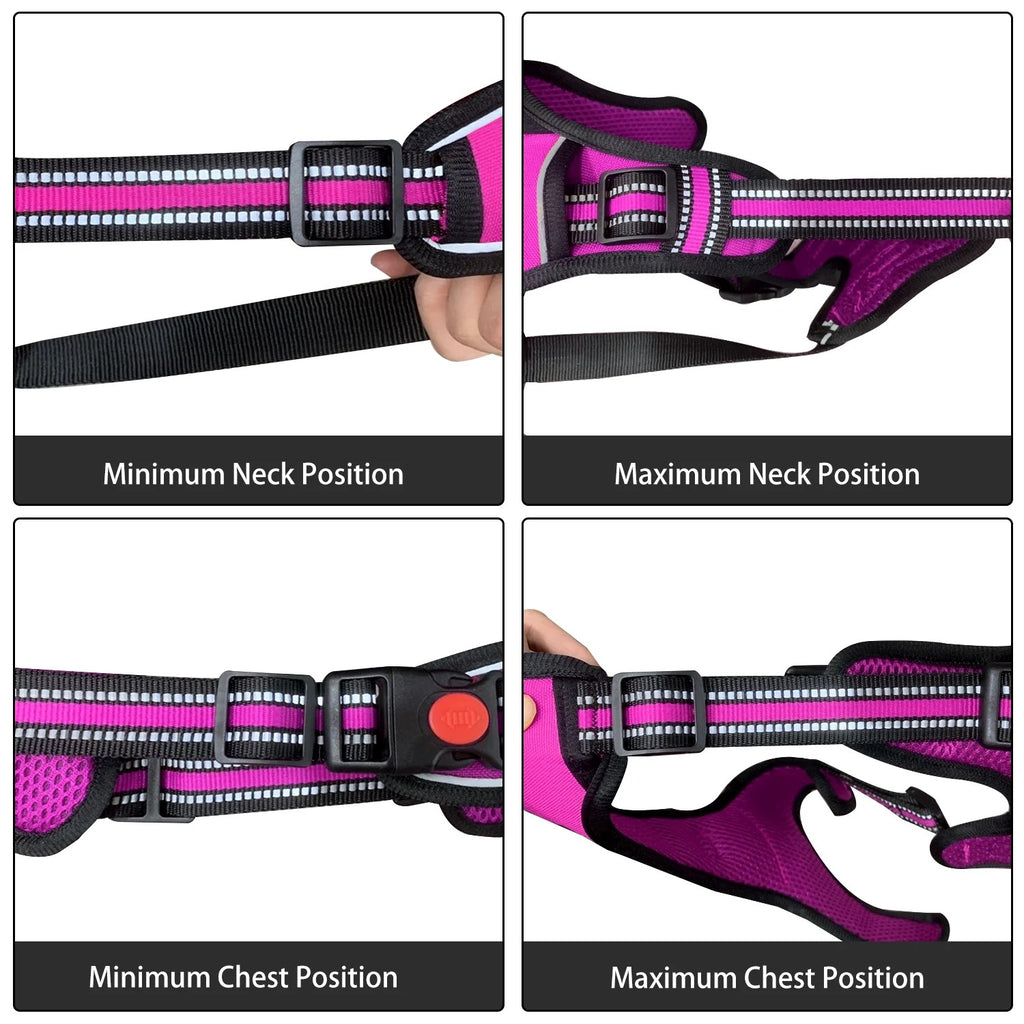 No Pull Dog Harness for Large Dogs with Dual Leash Clips, Adjustable Soft Padded Dog Vest Harness with Handle, Reflective Safety No-Choke Pet Harness for Walking Running Training, Rose