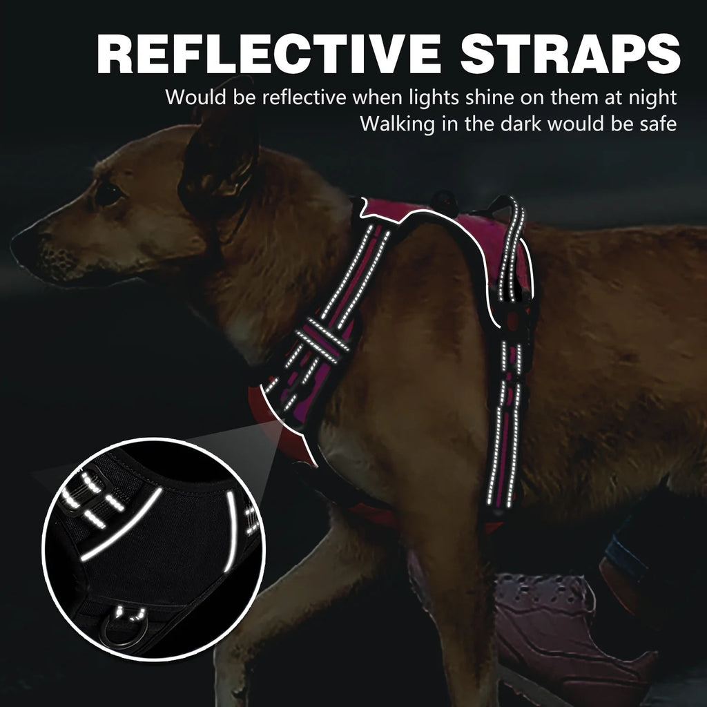 No Pull Dog Harness for Large Dogs with Dual Leash Clips, Adjustable Soft Padded Dog Vest Harness with Handle, Reflective Safety No-Choke Pet Harness for Walking Running Training, Rose