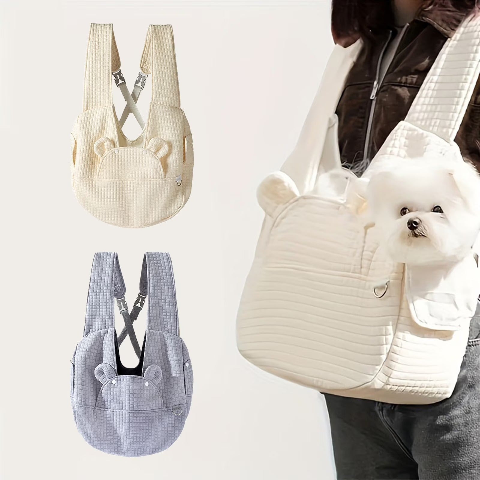 Adjustable Cloth Pet Carrier Backpack for Small Dogs and Cats, Front Chest Travel Bag with Breathable Mesh, Padded Interior, Lightweight and Ergonomic for Outdoor Walking and Travel, Beige, 41x38x14cm