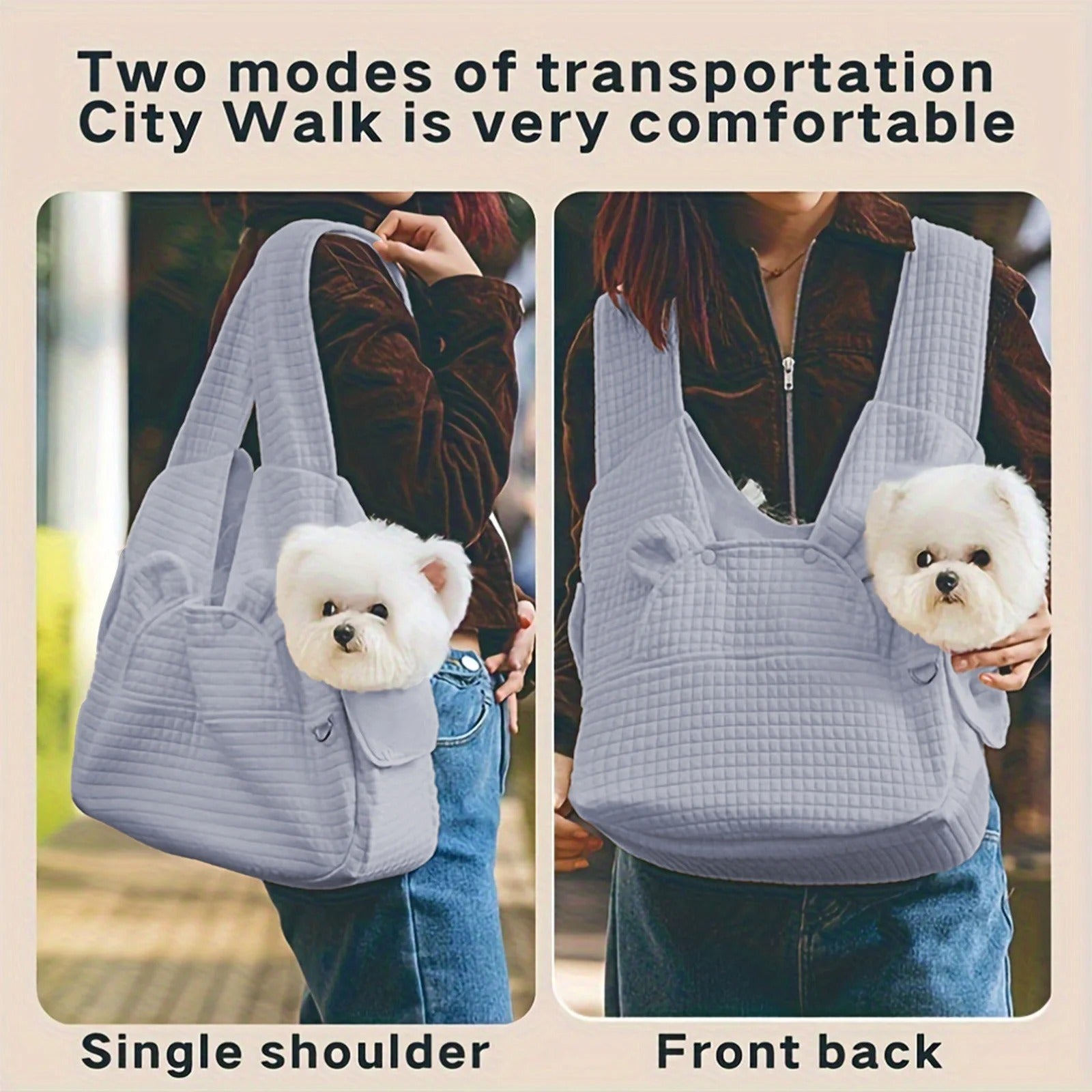 Adjustable Cloth Pet Carrier Backpack for Small Dogs and Cats, Front Chest Travel Bag with Breathable Mesh, Padded Interior, Lightweight and Ergonomic for Outdoor Walking and Travel, Beige, 41x38x14cm