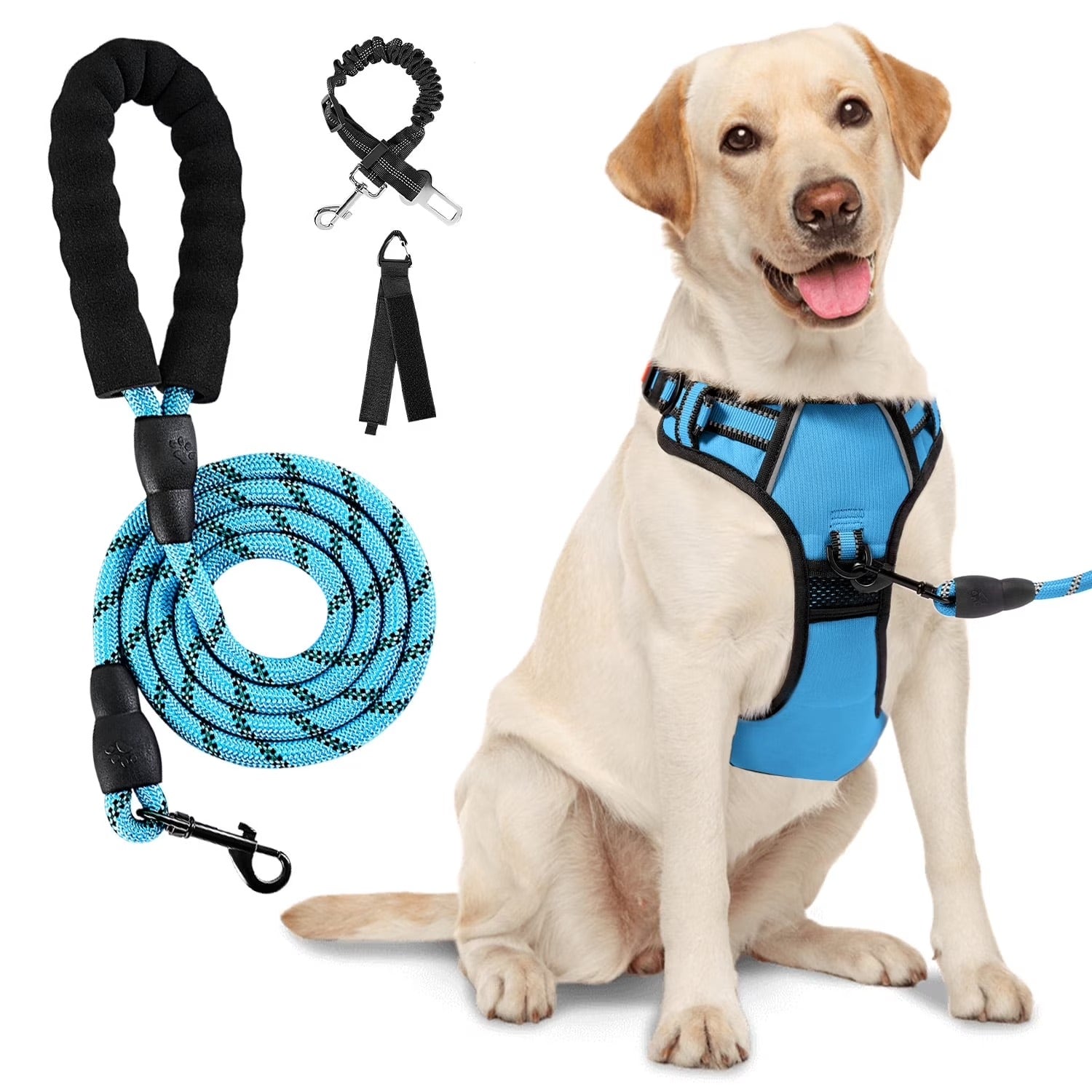 No Pull Dog Harness and Leash Set for Large Dogs, Reflective Adjustable Pet Vest with Soft Padded Cushion and Easy Control Handle, Durable Outdoor Walking and Training Harness, Blue