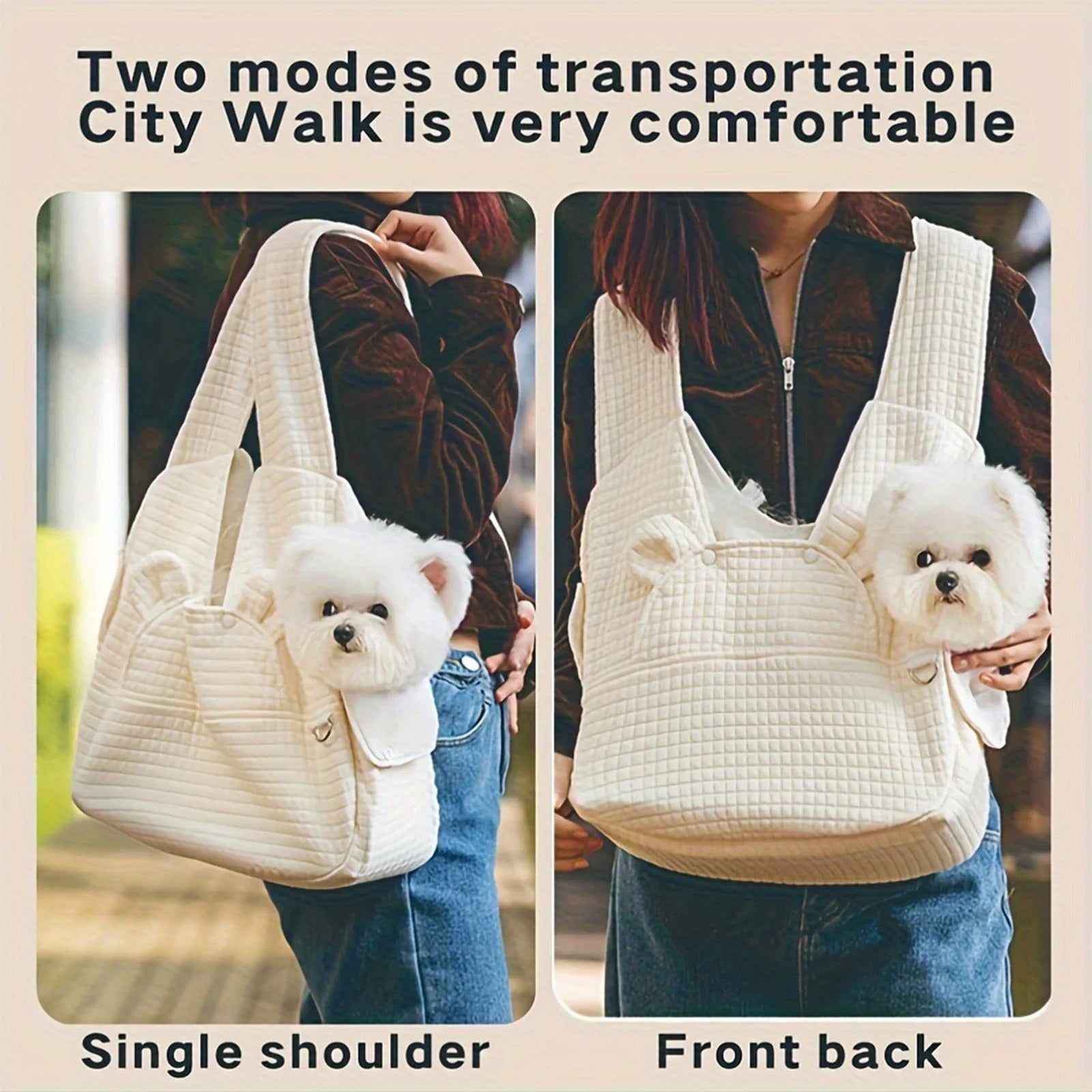Adjustable Cloth Pet Carrier Backpack for Small Dogs and Cats, Front Chest Travel Bag with Breathable Mesh, Padded Interior, Lightweight and Ergonomic for Outdoor Walking and Travel, Beige, 41x38x14cm