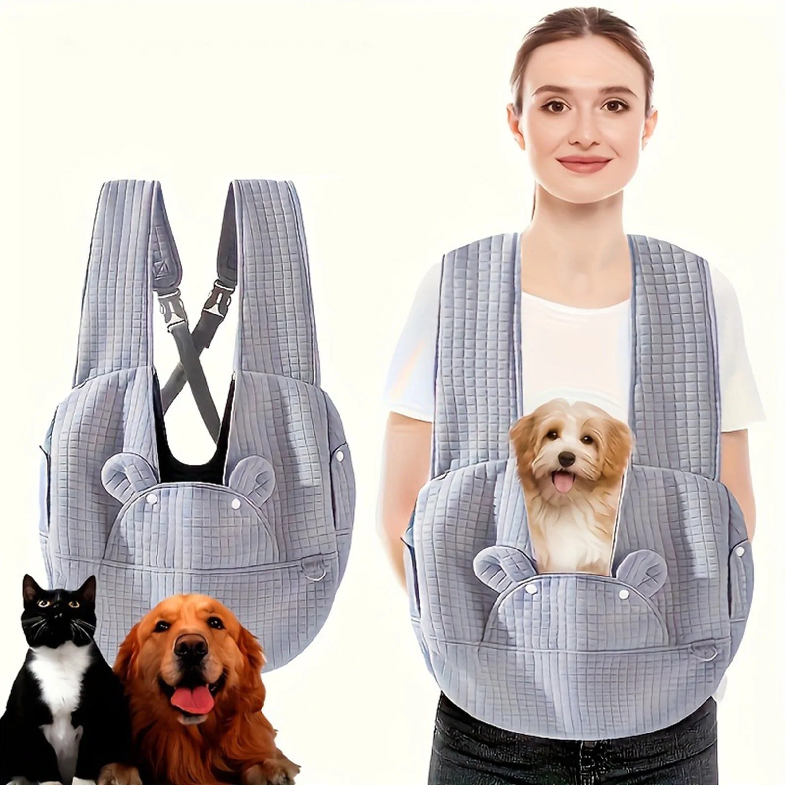 Adjustable Cloth Pet Carrier Backpack for Small Dogs and Cats, Front Chest Travel Bag with Breathable Mesh, Padded Interior, Lightweight and Ergonomic for Outdoor Walking and Travel, Beige, 41x38x14cm