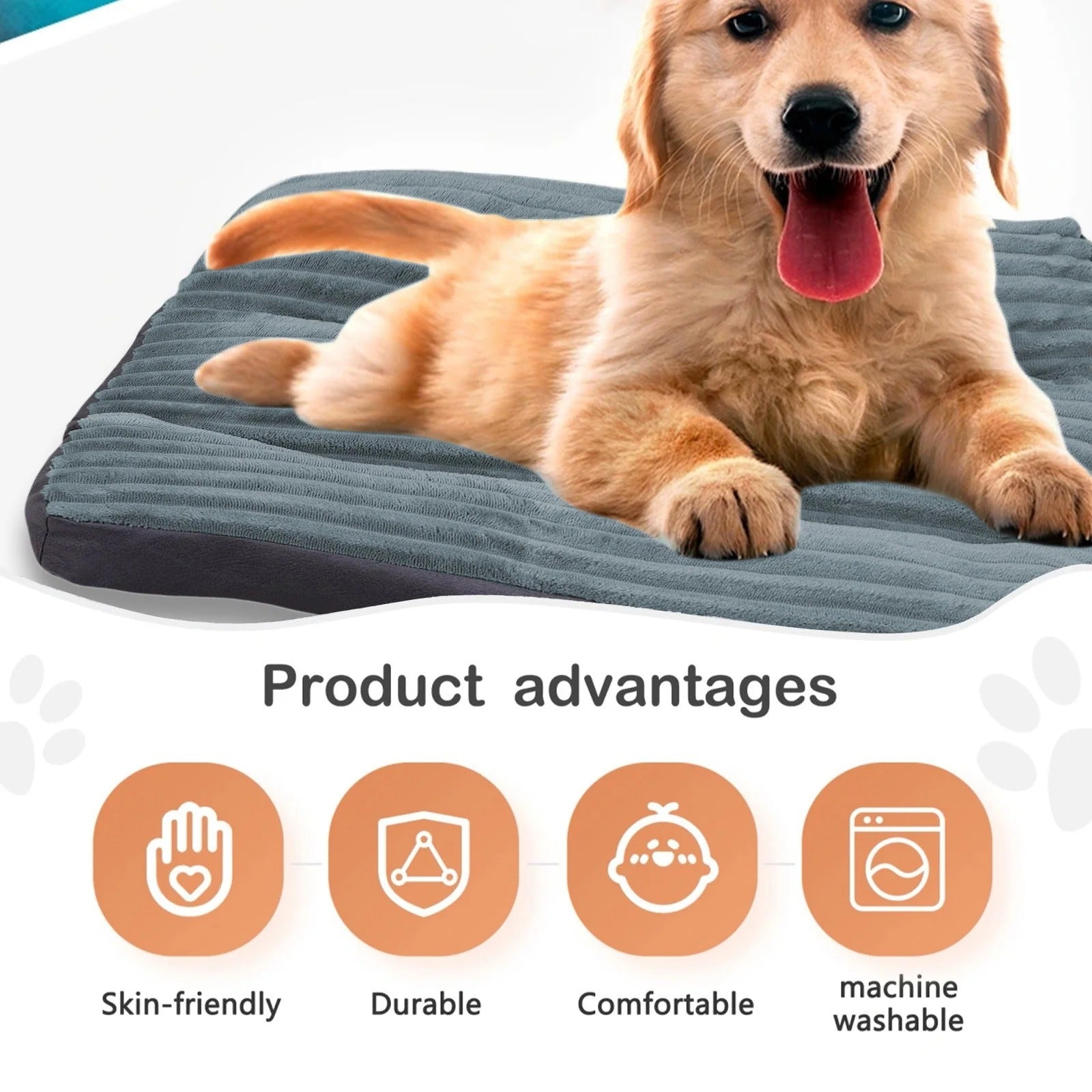 Small Dog Bed for Winter, Washable Puppy Cushion, Rectangular Soft Pet Bed for Small Dogs and Cats, Non-Slip Stain Resistant Cozy Dog Crate Mat, Warm and Comfortable Gray Pet Bedding