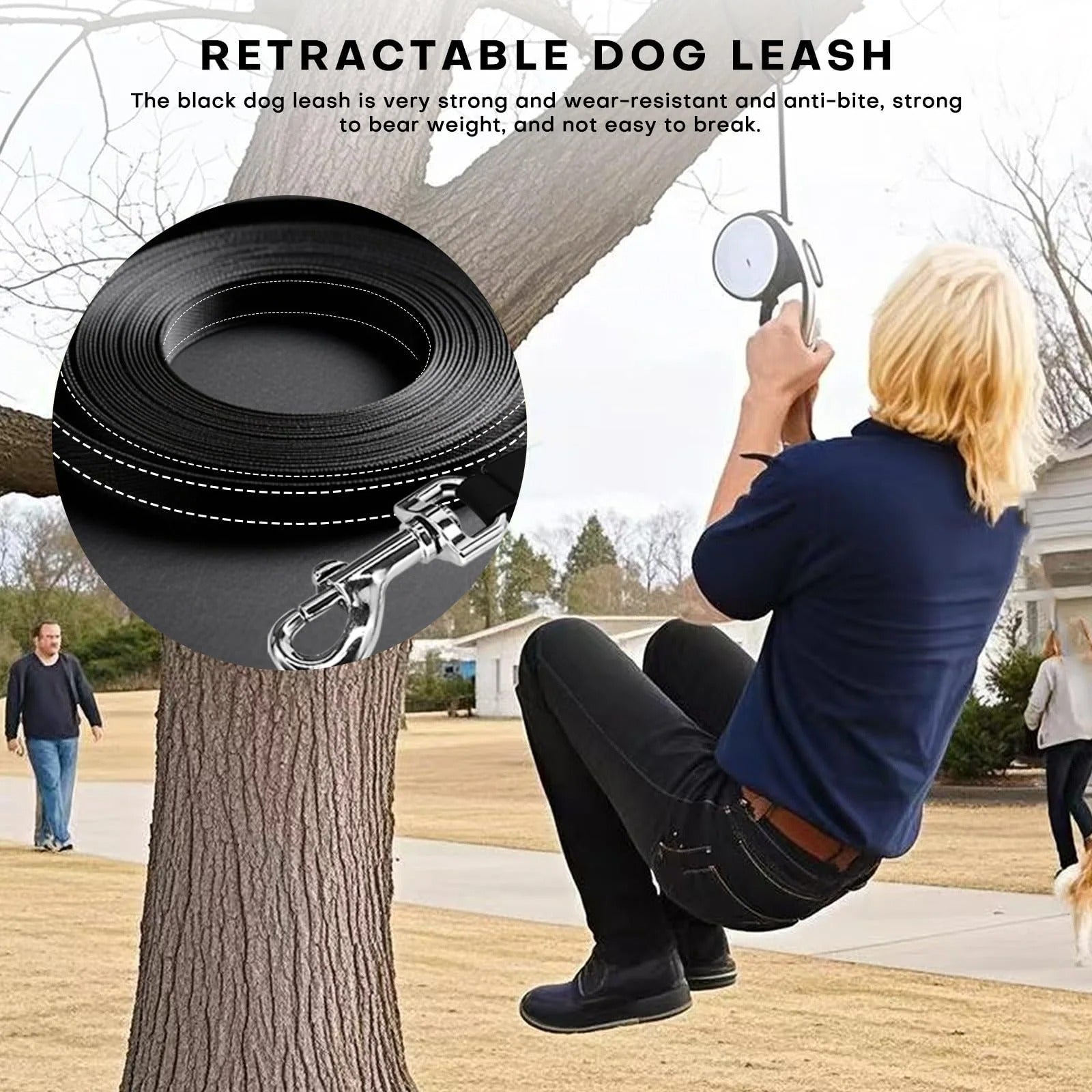 Retractable Dog Leash with LED Light, 16Ft Heavy Duty Tangle-Free Dog Leash for Small Medium Large Dogs up to 110lbs, Chew-Proof Cable, One-Handed Control, Blue