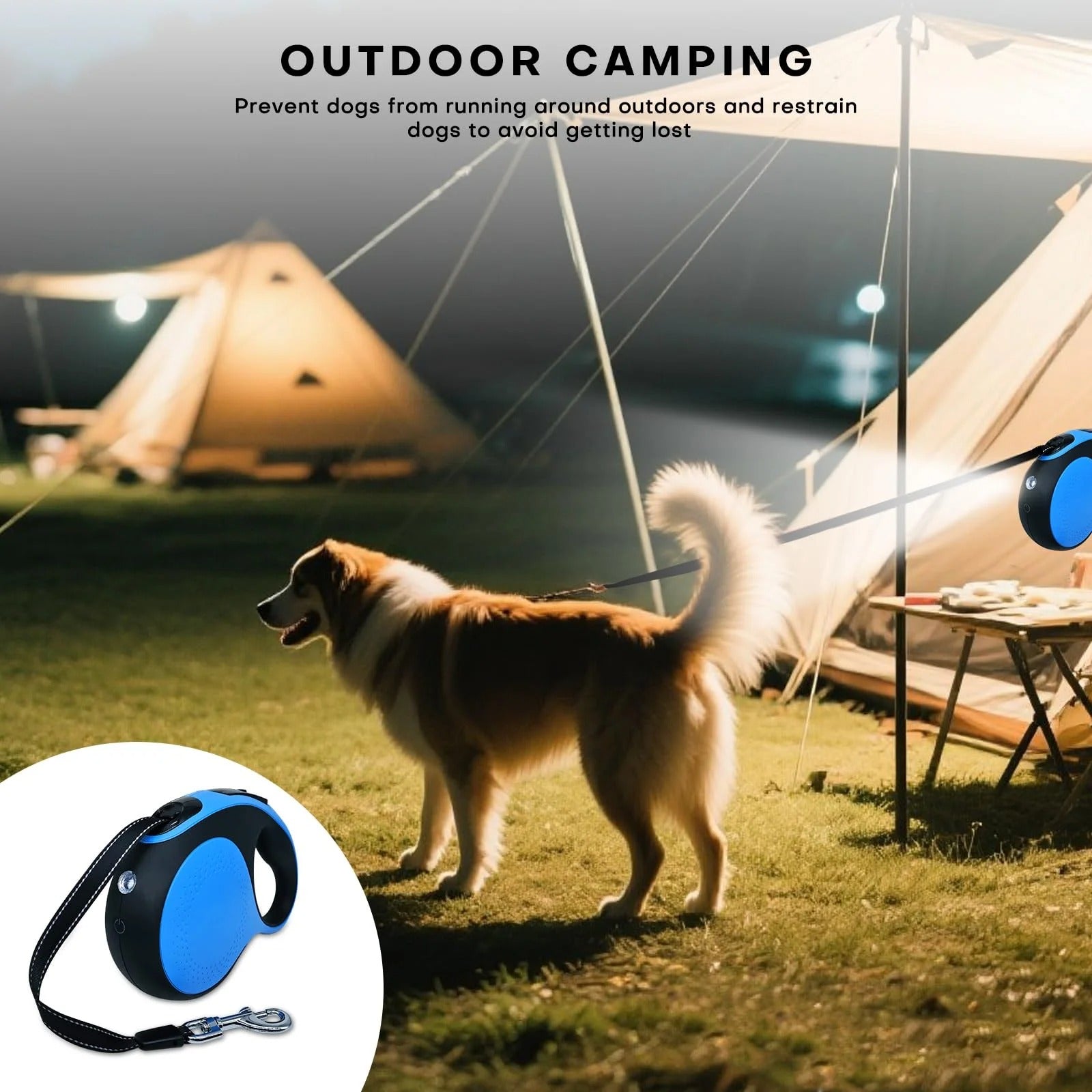 Retractable Dog Leash with LED Light, 16Ft Heavy Duty Tangle-Free Dog Leash for Small Medium Large Dogs up to 110lbs, Chew-Proof Cable, One-Handed Control, Blue