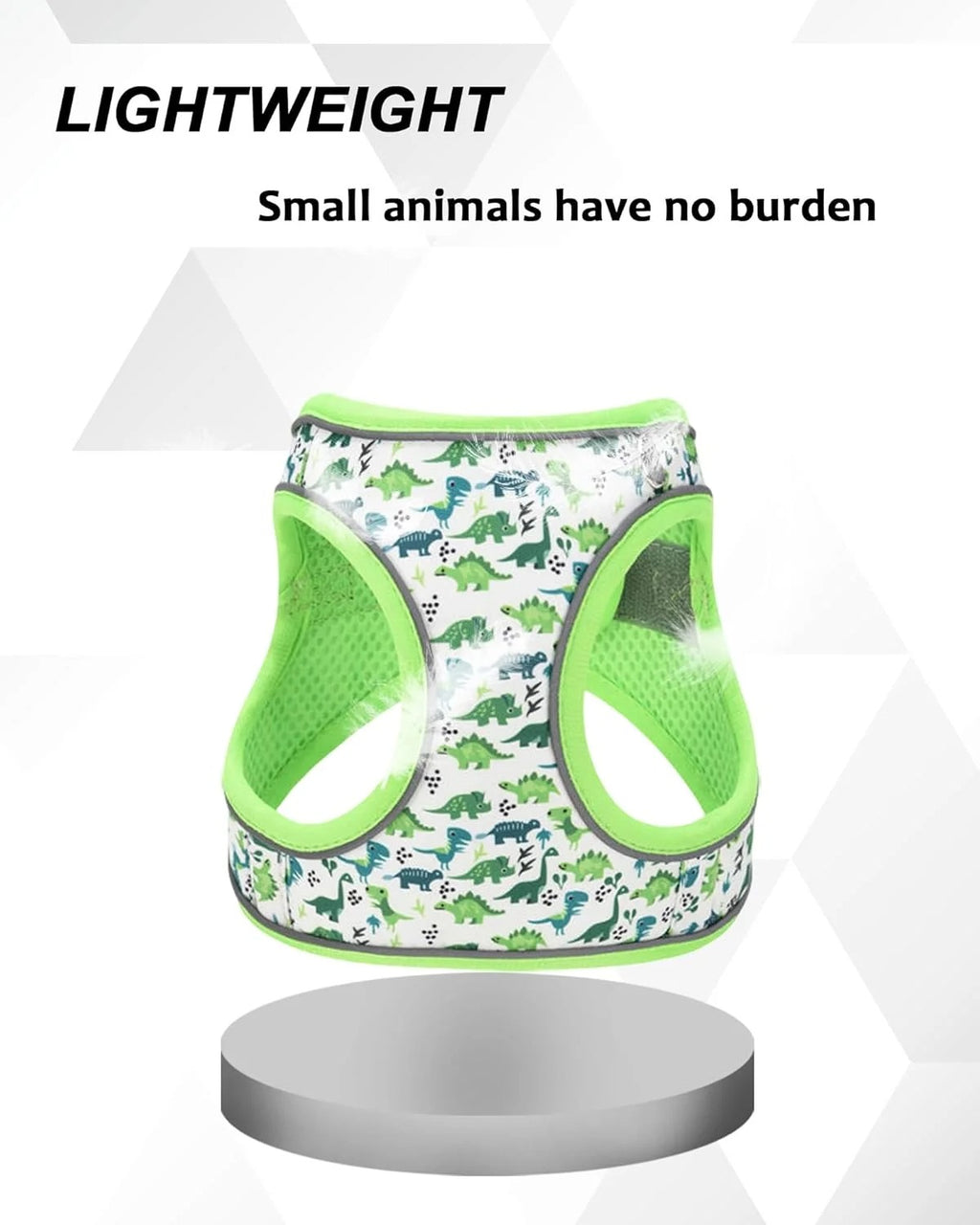XXS Adjustable No Escape Dog Harness and Leash Set for Small Dogs and Cats, Breathable Mesh Puppy Vest with Dinosaur Pattern for Walking, Training & Daily Outdoor Use – Green