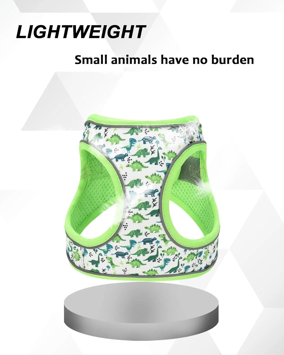 XXS Adjustable No Escape Dog Harness and Leash Set for Small Dogs and Cats, Breathable Mesh Puppy Vest with Dinosaur Pattern for Walking, Training & Daily Outdoor Use – Green