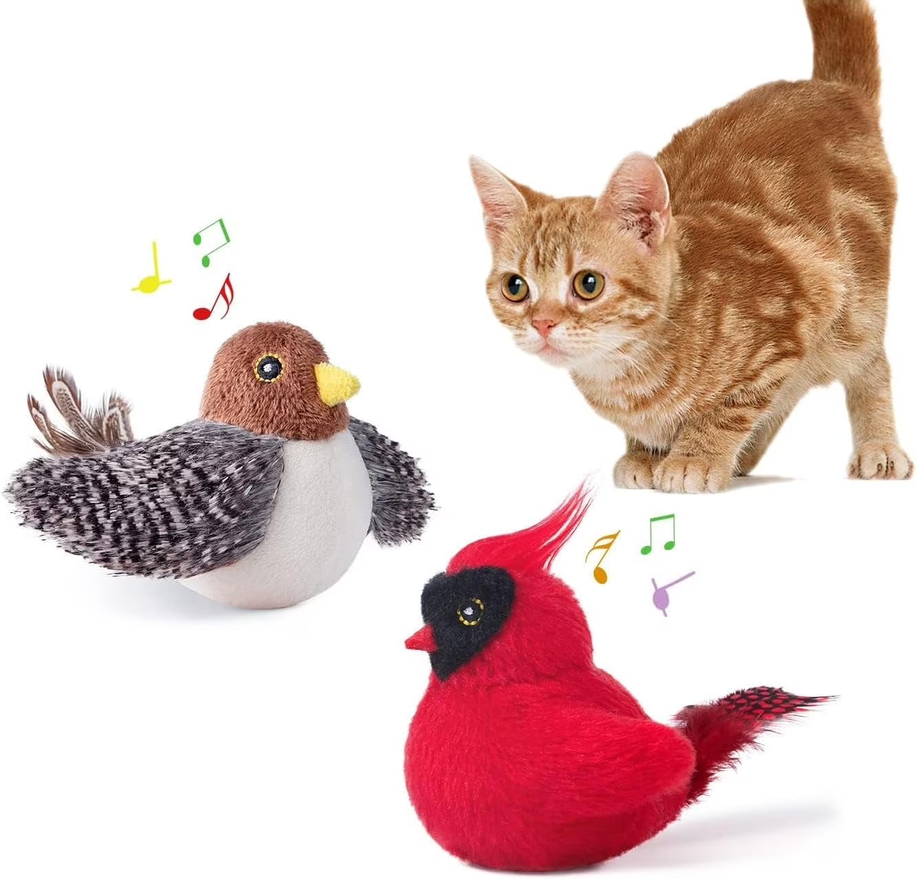 2-Pack Interactive Chirping Cat Toys – Plush Birds Infused with Catnip & Silvervine, Engaging Kicker Toys for Indoor Cats, Stimulating Hunting and Play