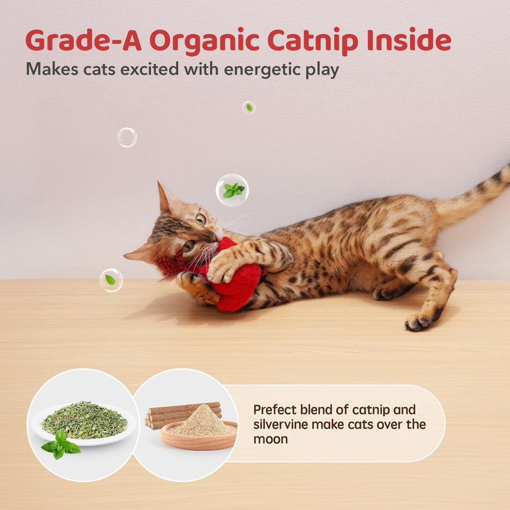 2-Pack Interactive Chirping Cat Toys – Plush Birds Infused with Catnip & Silvervine, Engaging Kicker Toys for Indoor Cats, Stimulating Hunting and Play