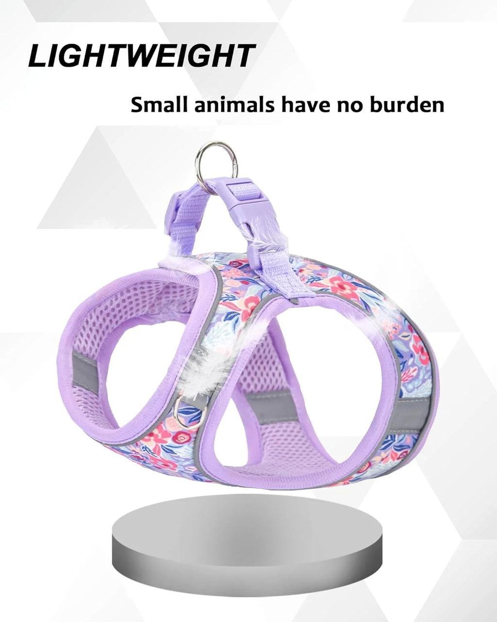 XS Adjustable No Escape Dog Harness and Leash Set for Small Dogs and Cats, Breathable Mesh Puppy Vest with Floral Pattern for Walking, Training & Everyday Outdoor Use – Light Purple