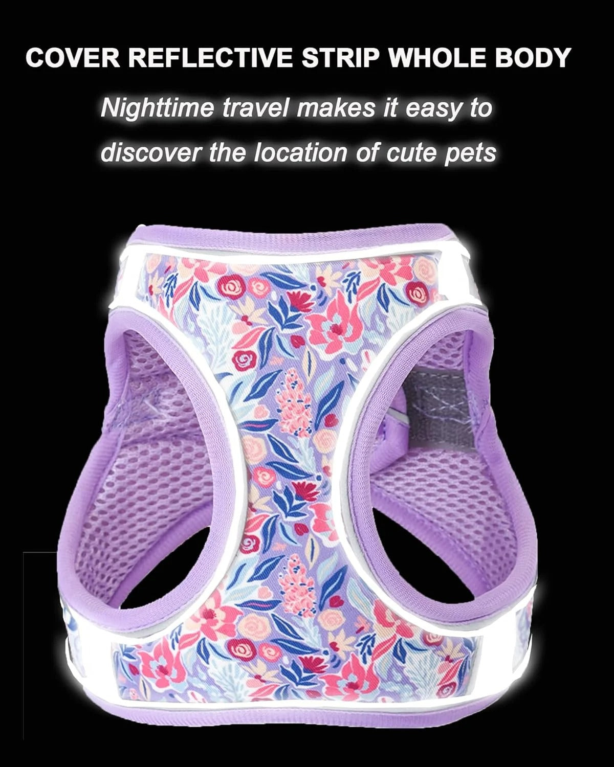 XS Adjustable No Escape Dog Harness and Leash Set for Small Dogs and Cats, Breathable Mesh Puppy Vest with Floral Pattern for Walking, Training & Everyday Outdoor Use – Light Purple