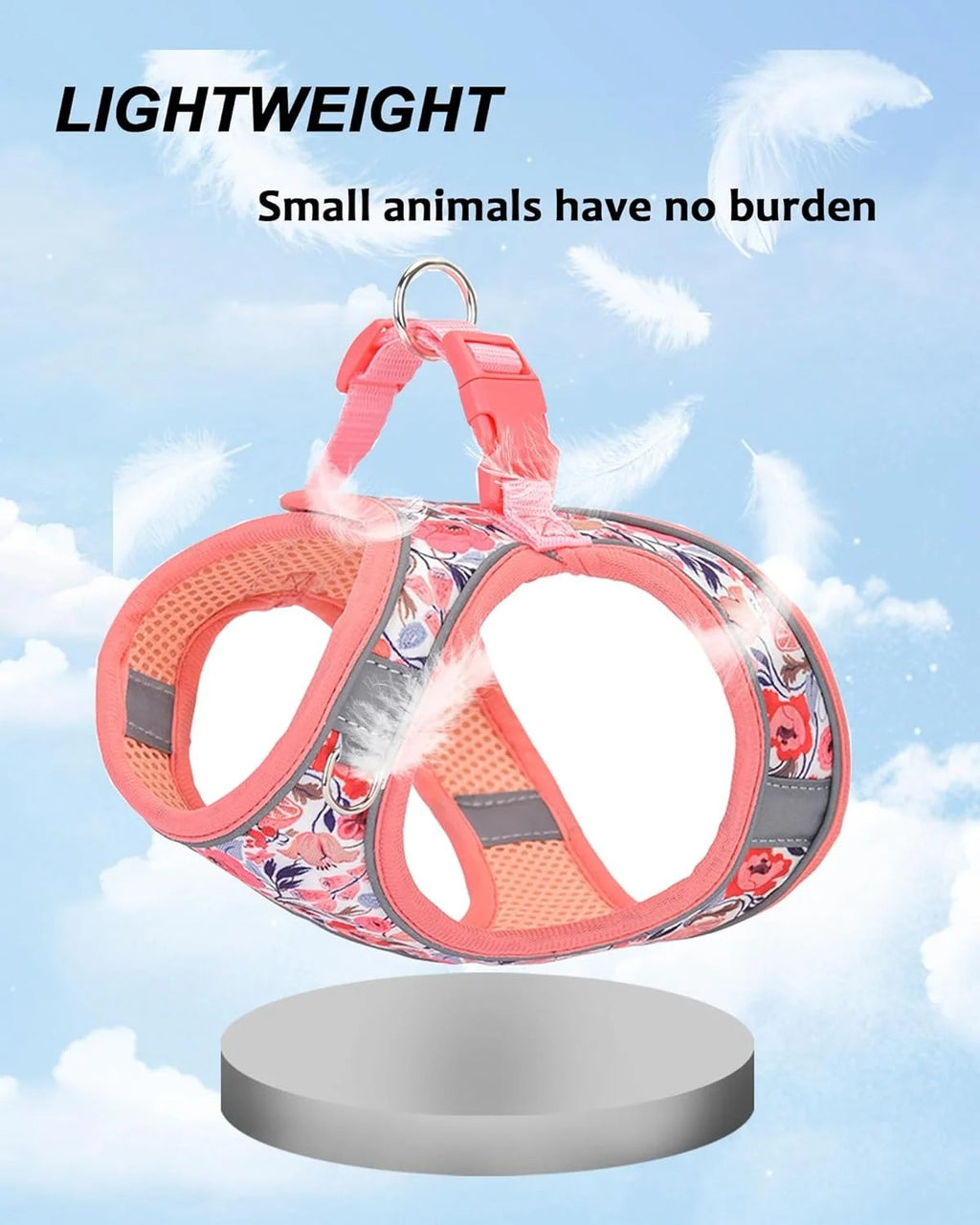 XS Adjustable No Escape Dog Harness and Leash Set for Small Dogs and Cats, Breathable Mesh Puppy Vest with Floral Pattern for Walking, Training & Daily Outdoor Use – Peach