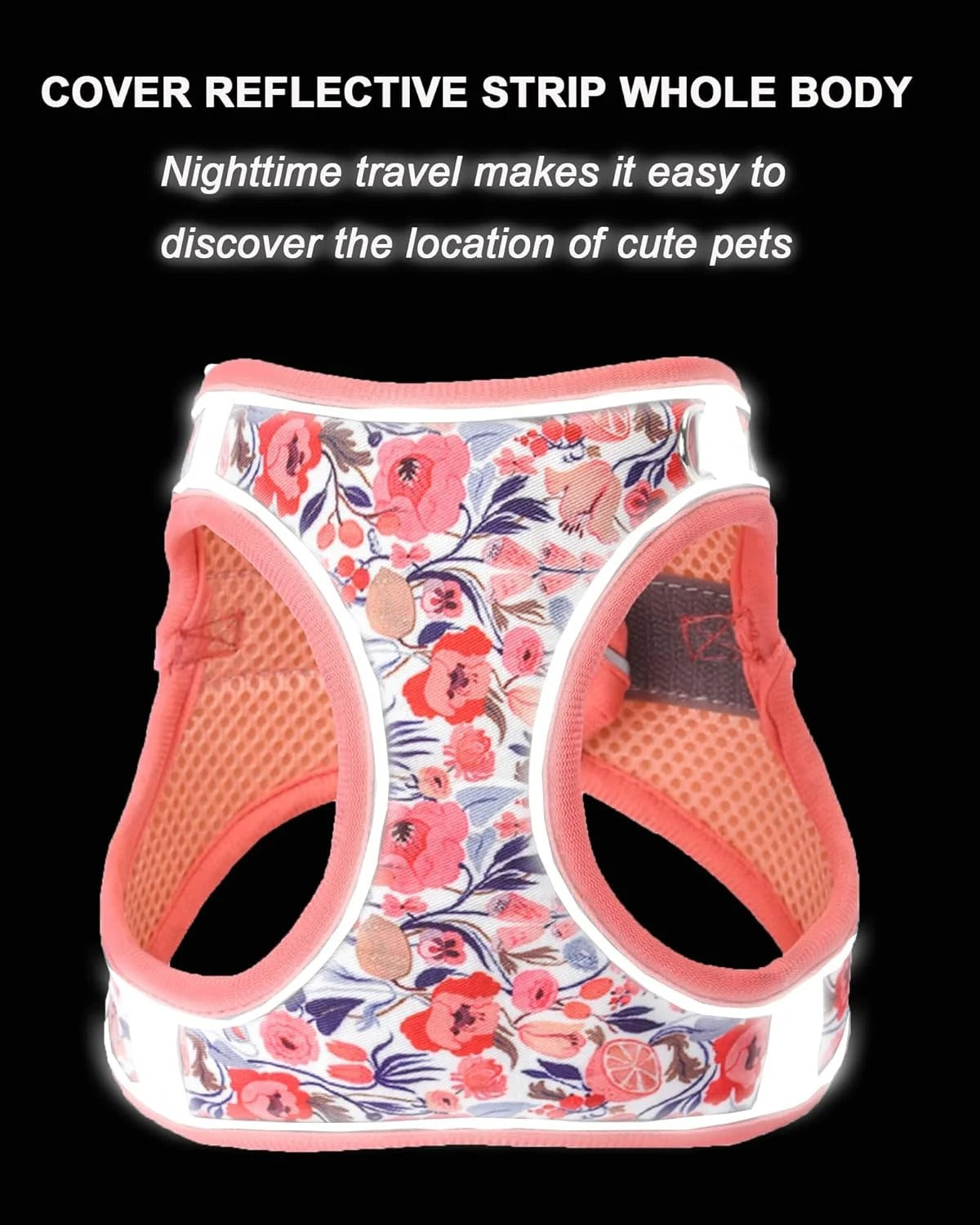 XS Adjustable No Escape Dog Harness and Leash Set for Small Dogs and Cats, Breathable Mesh Puppy Vest with Floral Pattern for Walking, Training & Daily Outdoor Use – Peach