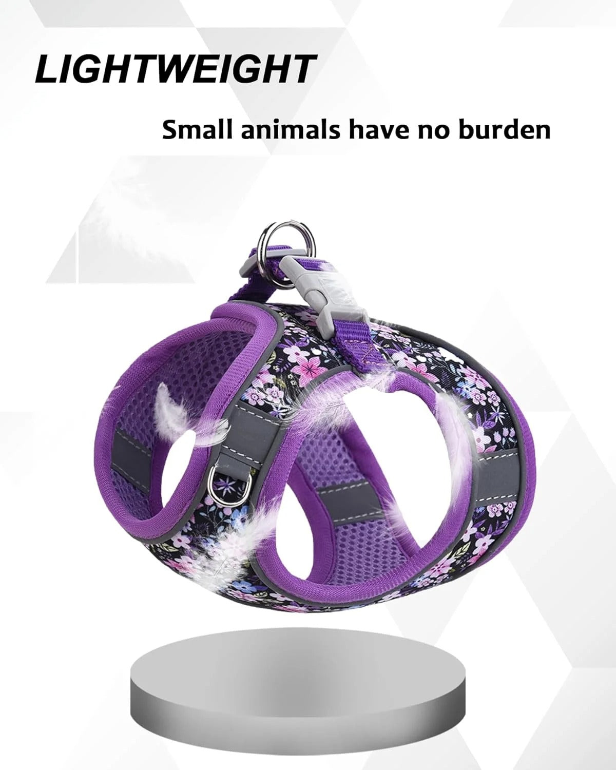 XS Adjustable No Escape Dog Harness and Leash Set for Small Dogs and Cats, Breathable Mesh Puppy Vest with Floral Pattern for Walking, Training & Everyday Outdoor Use – Purple