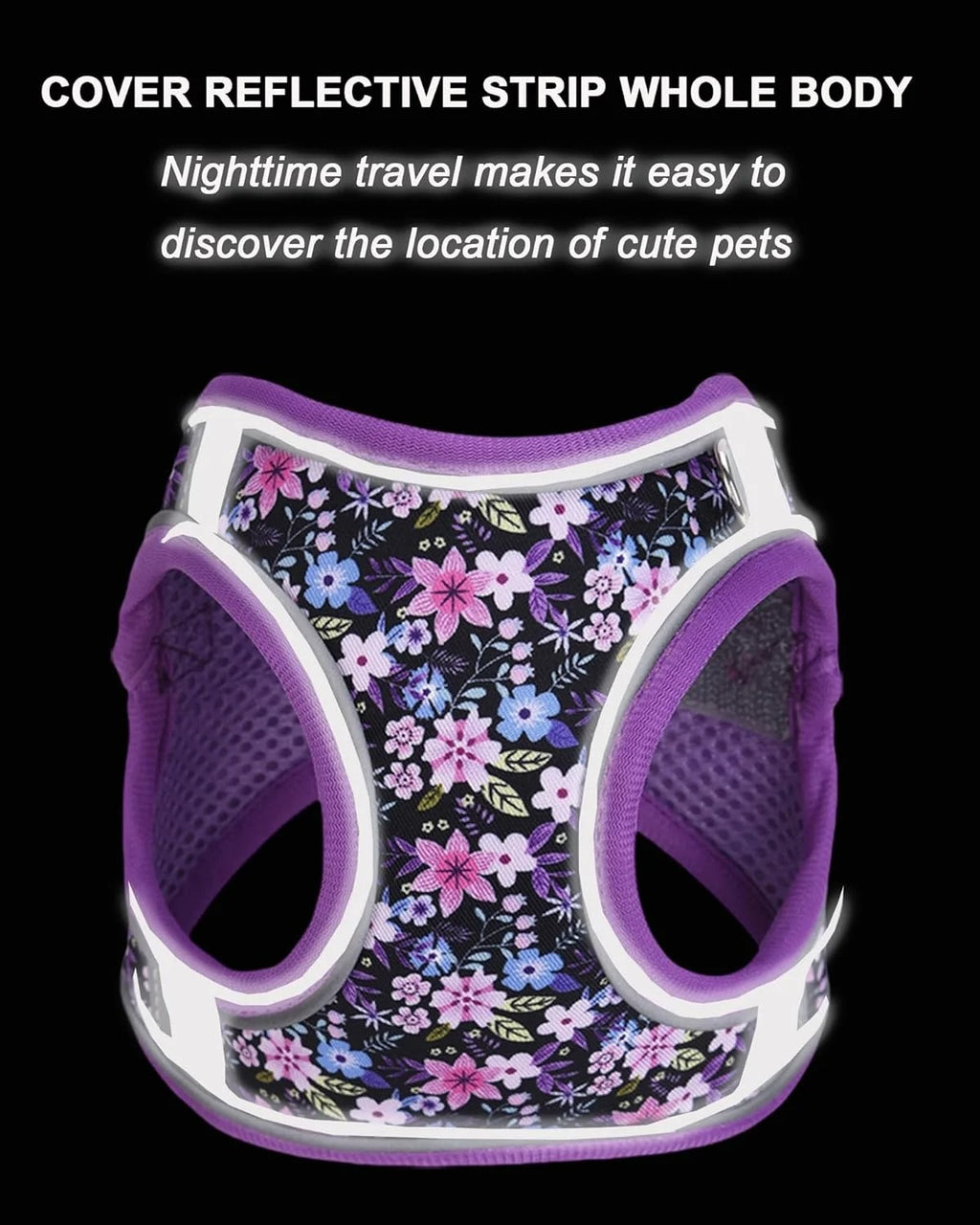 XS Adjustable No Escape Dog Harness and Leash Set for Small Dogs and Cats, Breathable Mesh Puppy Vest with Floral Pattern for Walking, Training & Everyday Outdoor Use – Purple