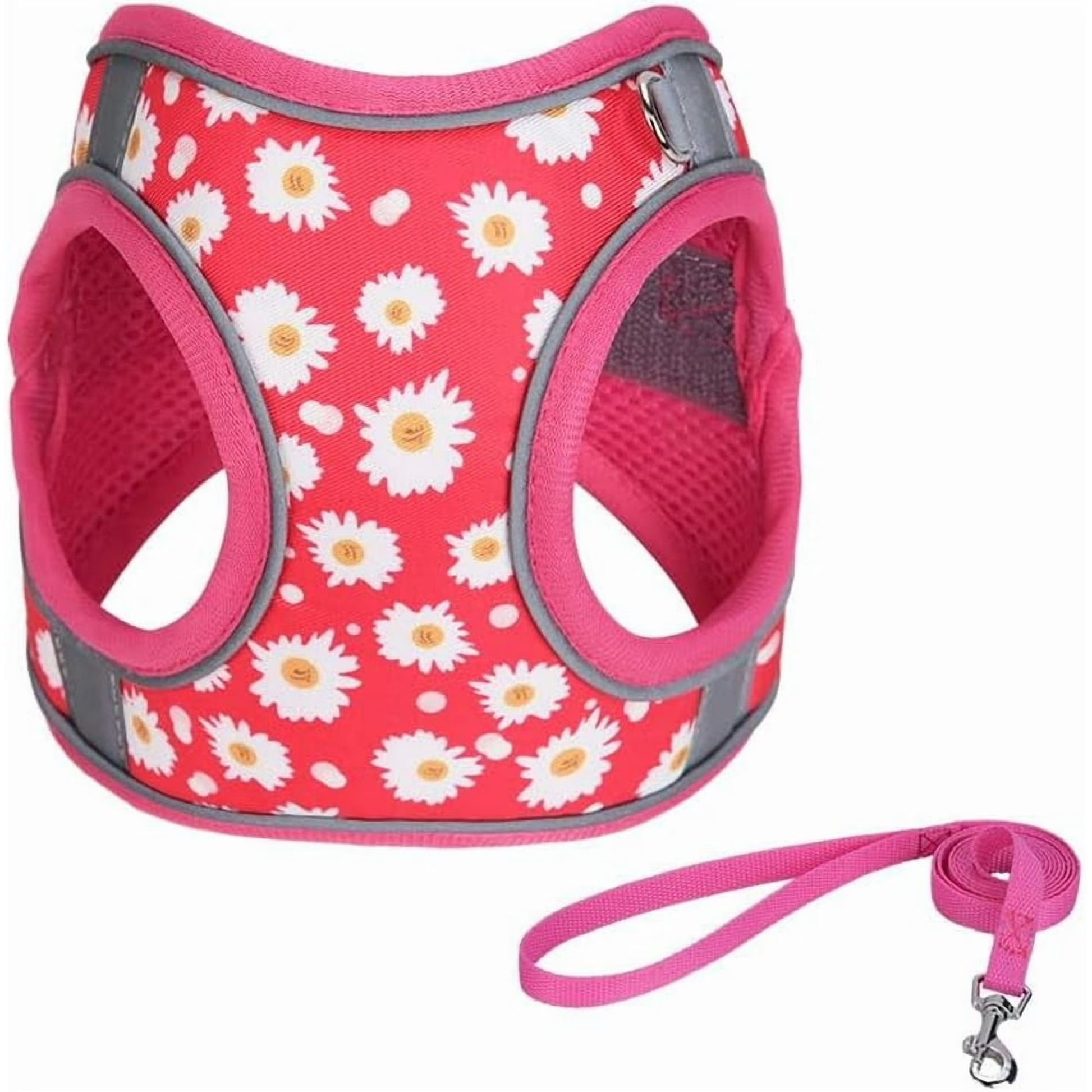 XS Adjustable No Escape Dog Harness and Leash Set for Small Dogs and Cats, Breathable Mesh Puppy Vest with Floral Rose Pattern for Walking, Training & Everyday Outdoor Activities – Roseo