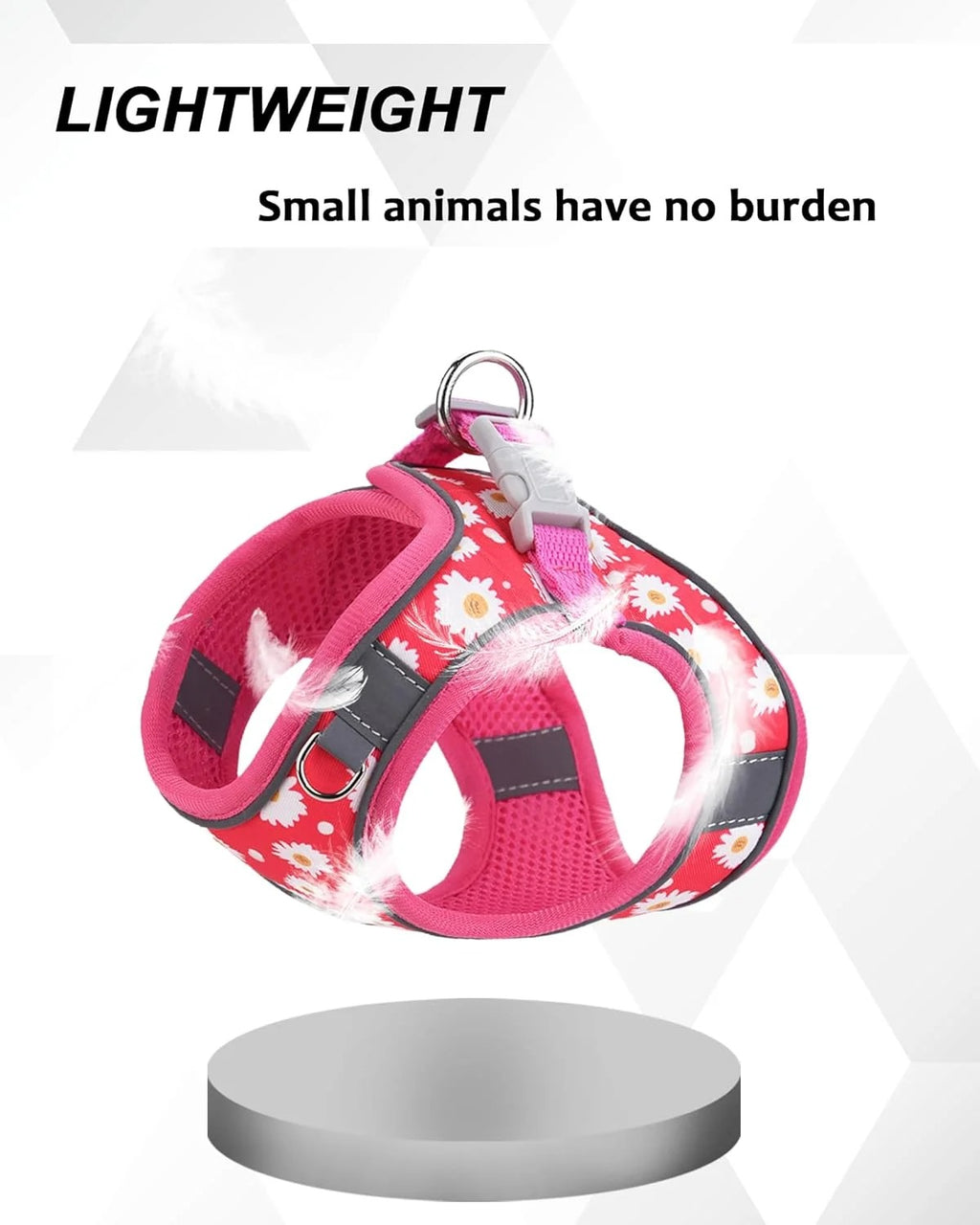 XS Adjustable No Escape Dog Harness and Leash Set for Small Dogs and Cats, Breathable Mesh Puppy Vest with Floral Rose Pattern for Walking, Training & Everyday Outdoor Activities – Roseo