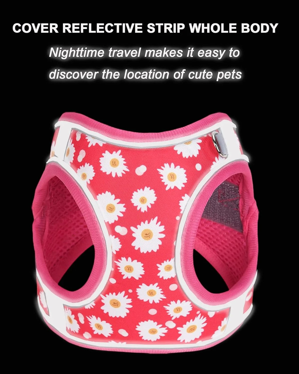 XS Adjustable No Escape Dog Harness and Leash Set for Small Dogs and Cats, Breathable Mesh Puppy Vest with Floral Rose Pattern for Walking, Training & Everyday Outdoor Activities – Roseo