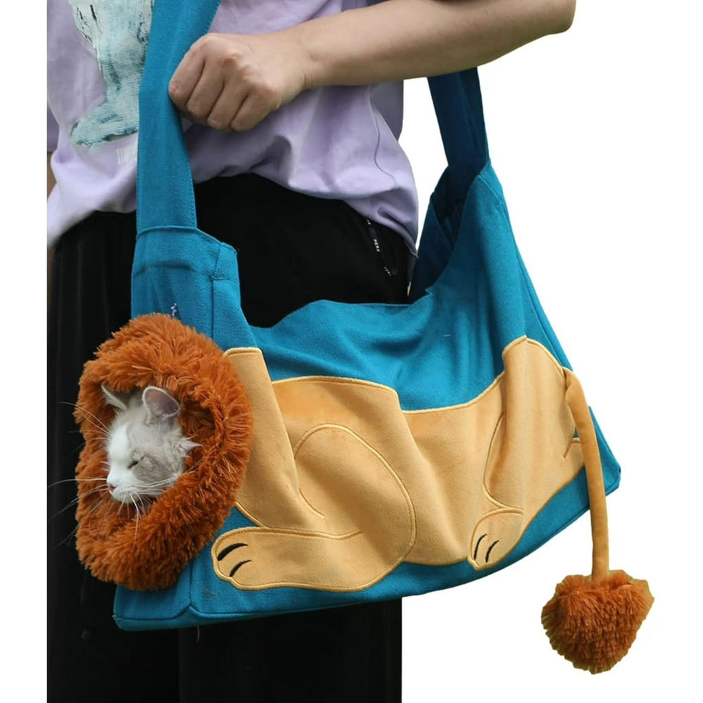 Lion-Shaped Blue Pet Carrier Backpack for Small Dogs and Cats, Cute & Cozy Animal Design Travel Bag with Breathable Mesh, Comfortable Shoulder Straps for Outdoor Walking, Hiking & Daily Use
