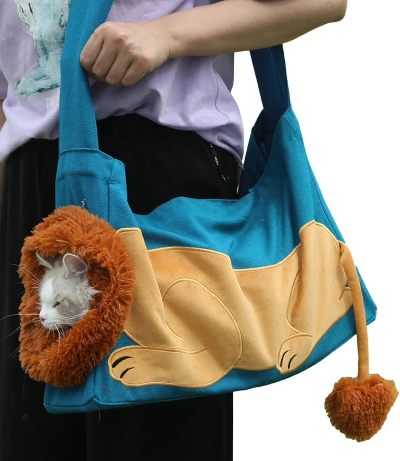 Lion-Shaped Blue Pet Carrier Backpack for Small Dogs and Cats, Cute & Cozy Animal Design Travel Bag with Breathable Mesh, Comfortable Shoulder Straps for Outdoor Walking, Hiking & Daily Use