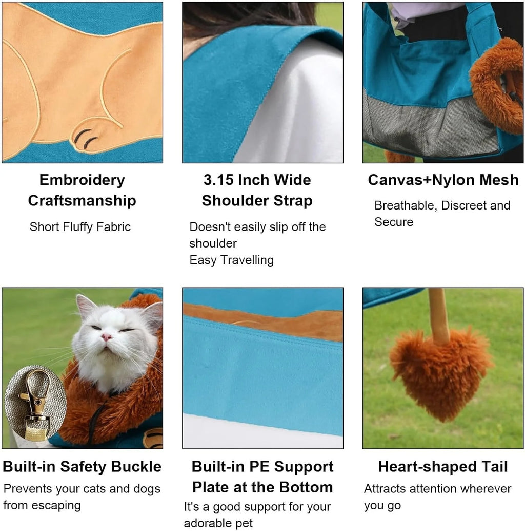 Lion-Shaped Blue Pet Carrier Backpack for Small Dogs and Cats, Cute & Cozy Animal Design Travel Bag with Breathable Mesh, Comfortable Shoulder Straps for Outdoor Walking, Hiking & Daily Use