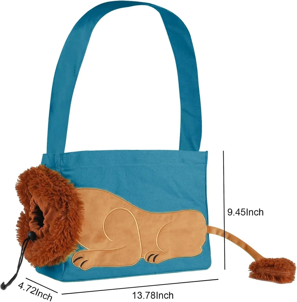 Lion-Shaped Blue Pet Carrier Backpack for Small Dogs and Cats, Cute & Cozy Animal Design Travel Bag with Breathable Mesh, Comfortable Shoulder Straps for Outdoor Walking, Hiking & Daily Use