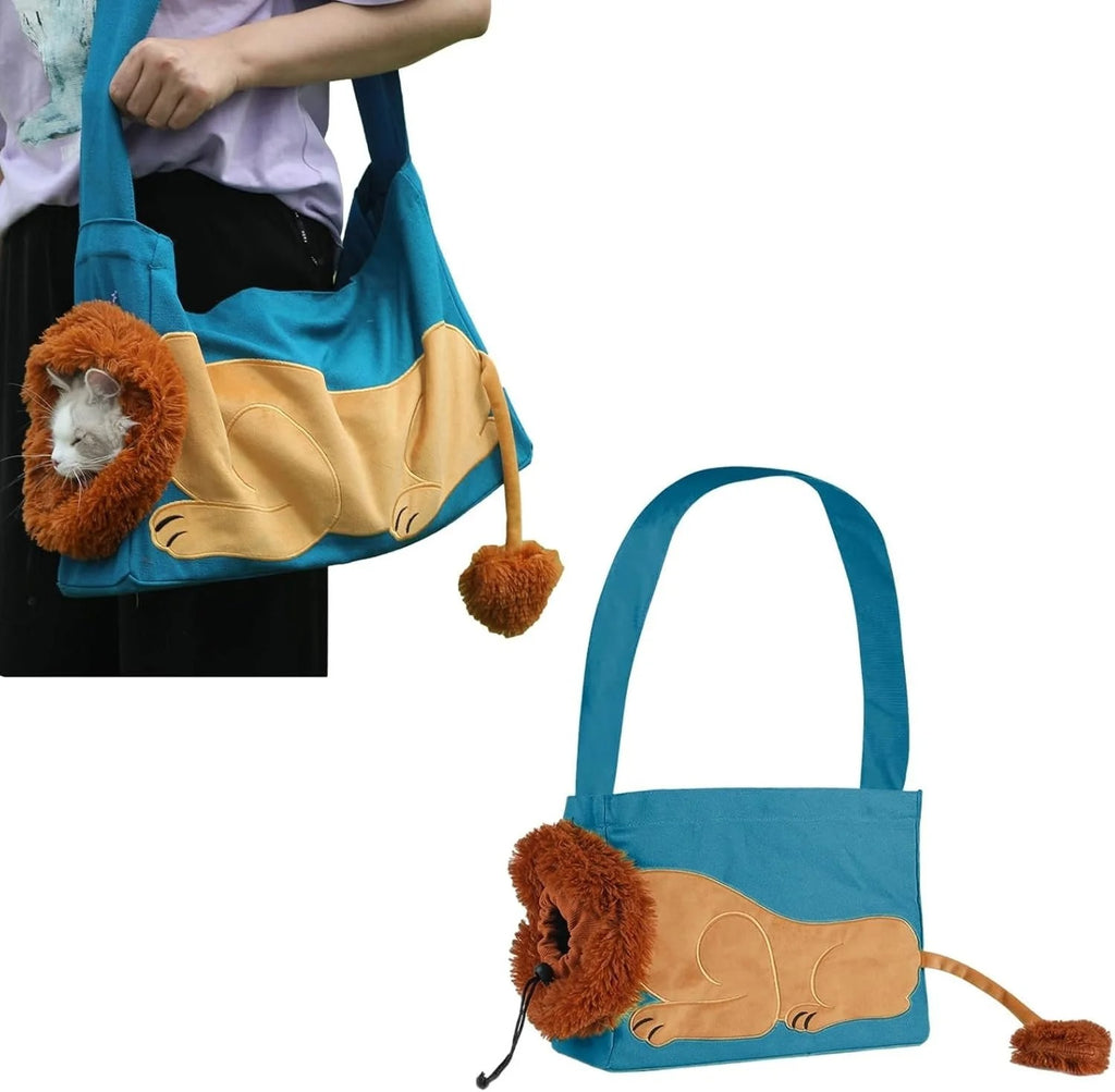 Lion-Shaped Blue Pet Carrier Backpack for Small Dogs and Cats, Cute & Cozy Animal Design Travel Bag with Breathable Mesh, Comfortable Shoulder Straps for Outdoor Walking, Hiking & Daily Use