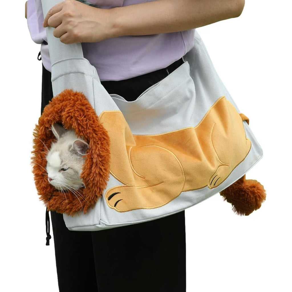 Lion-Shaped White Pet Carrier Backpack for Small Dogs and Cats, Cute & Cozy Animal Design Travel Bag with Breathable Mesh, Comfortable Shoulder Straps for Outdoor Walking, Hiking & Daily Use